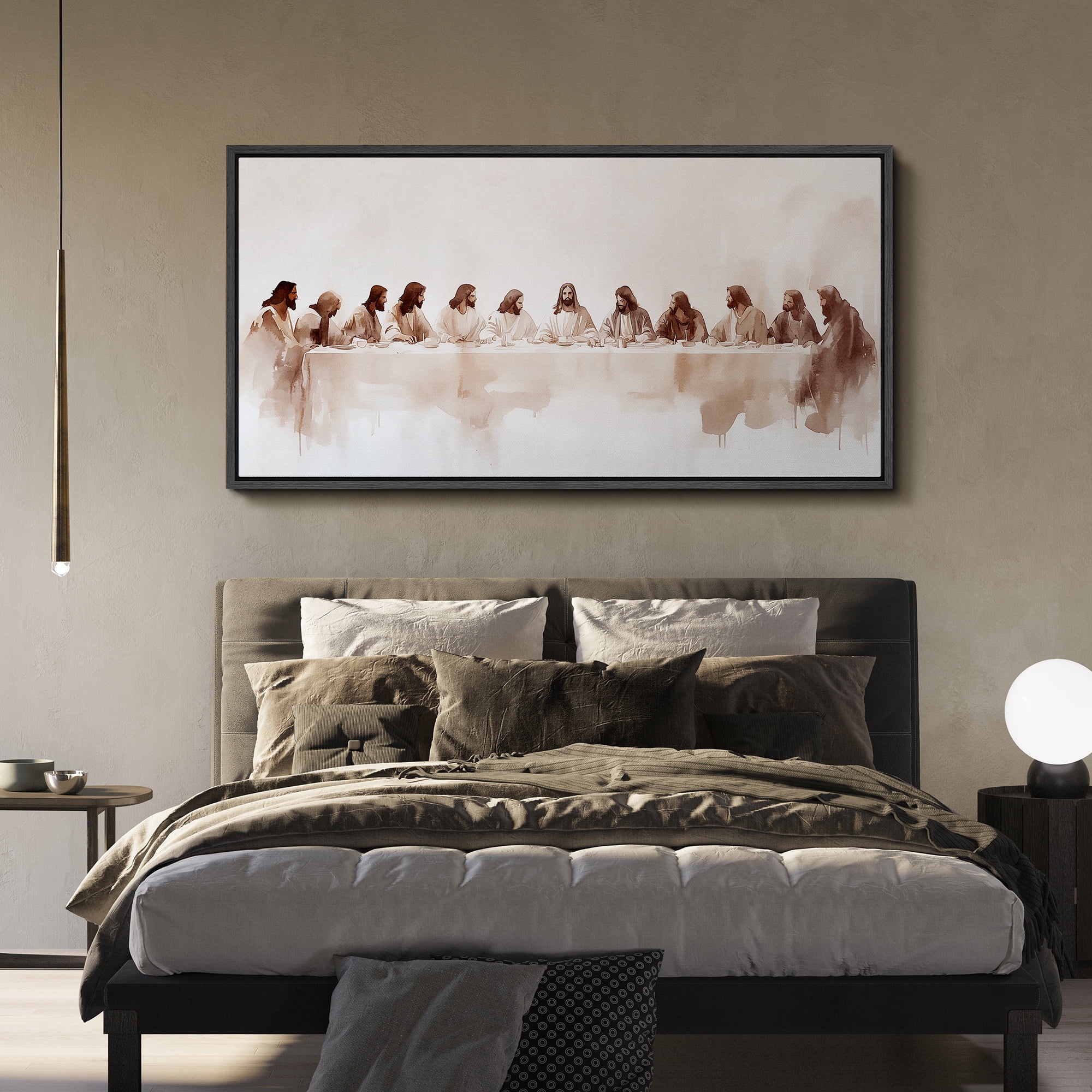 Large Framed Canvas Print The Last Supper Wall Art Decorative Ready to Hang Painting for Living room Bedroom - 60"x30" Black Frame
