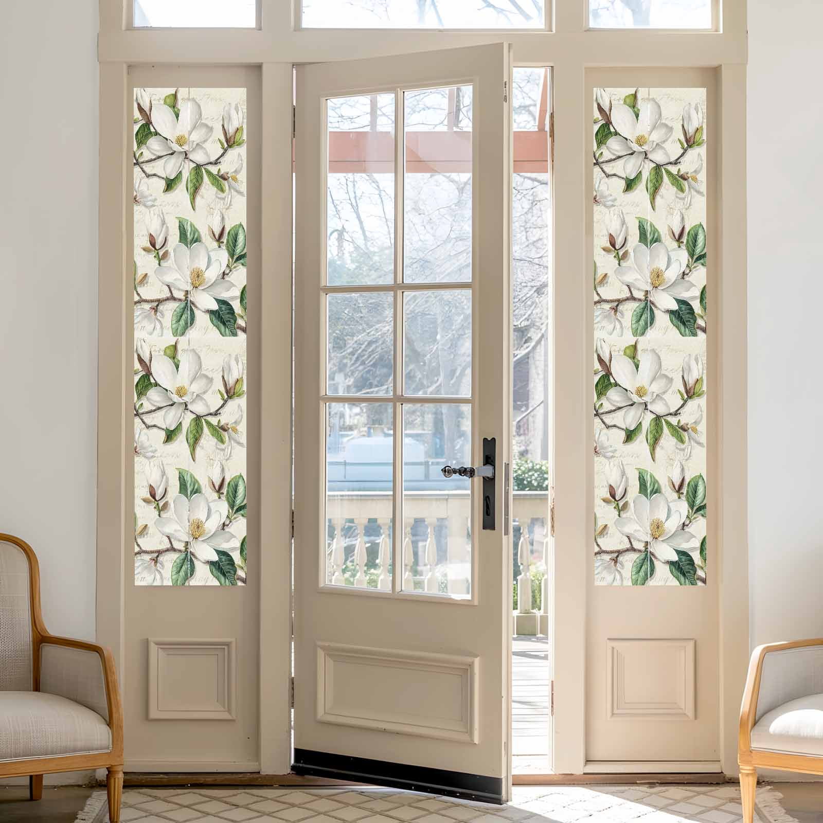 Sun Blocking Glass Window Film, Vintage Floral Spring Window Privacy Film Frosted, Rustic Botanical White Flowers Reusable Windows Privacy Sticker for Home Decor, Nursery, 23.6 x 78.7 Inches