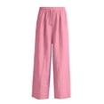 thumbnail image 6 of ITSAME Wide Leg Pants for Girls, Cotton Linen Elastic Waist Full Length Loose Casual Pants with Pockets Pink Size 13, 6 of 9