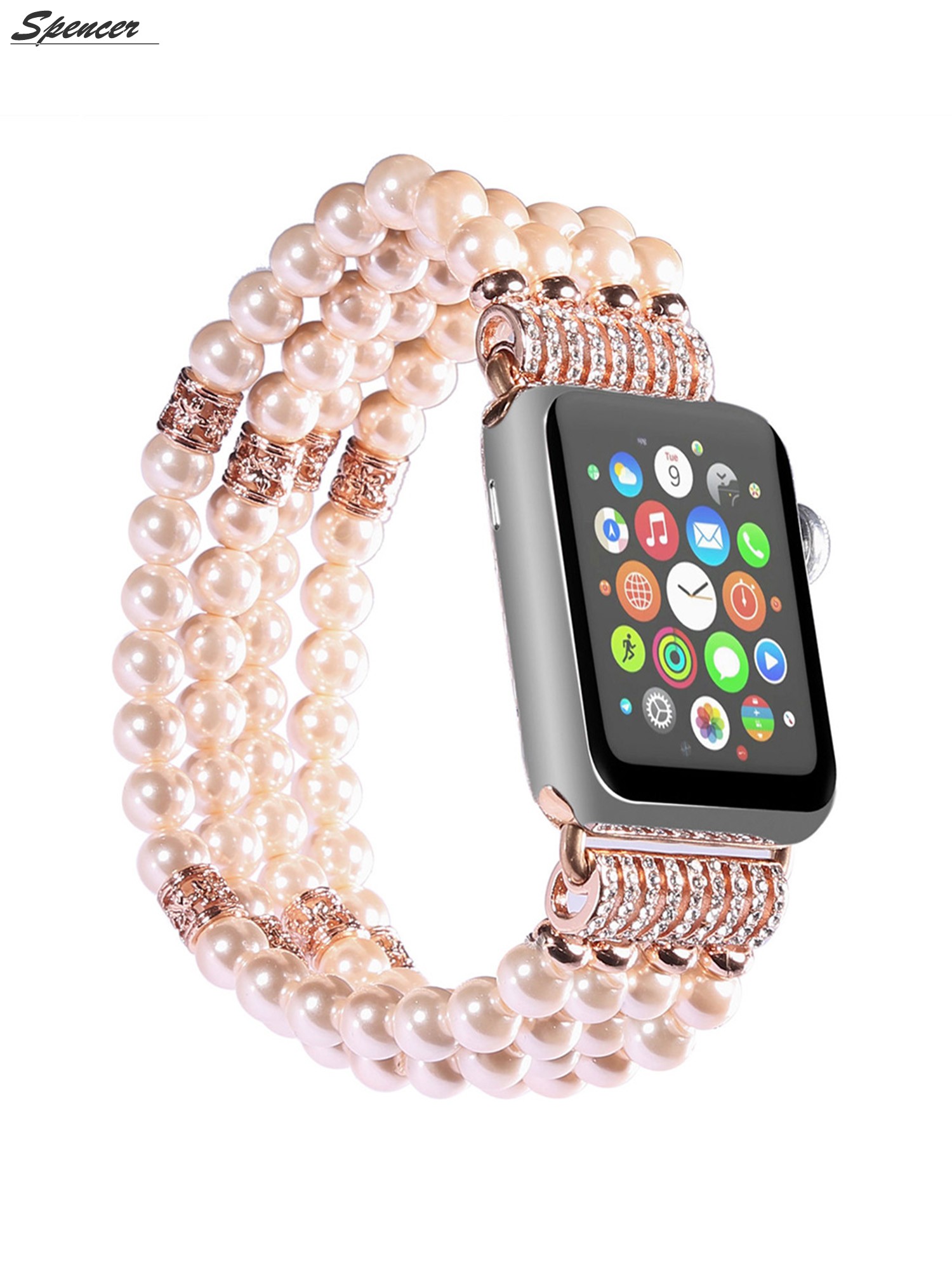 Spencer Spencer Replacement Apple Watch Band Elastic Beaded Faux Pearl Bracelet Watch Band Strap For Iwatch Series 5 4 3 2 1 38mm White Walmart Com Walmart Com