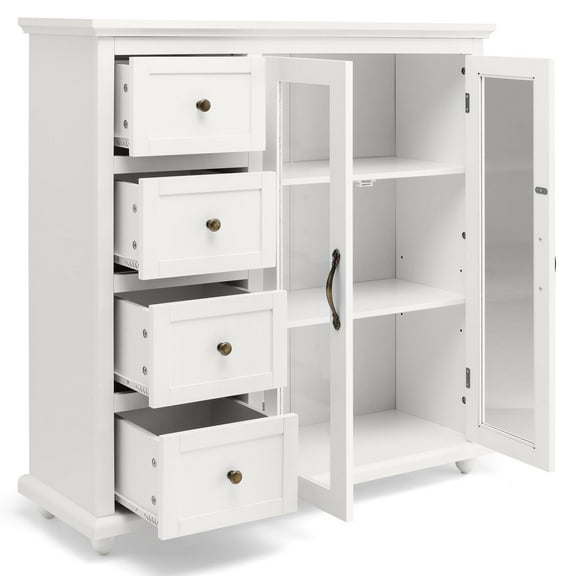 Giantex Sideboard Buffet Cabinet w/4 Drawers & Dual-Open Glass Doors, Kitchen Buffet Storage Cabinet, White
