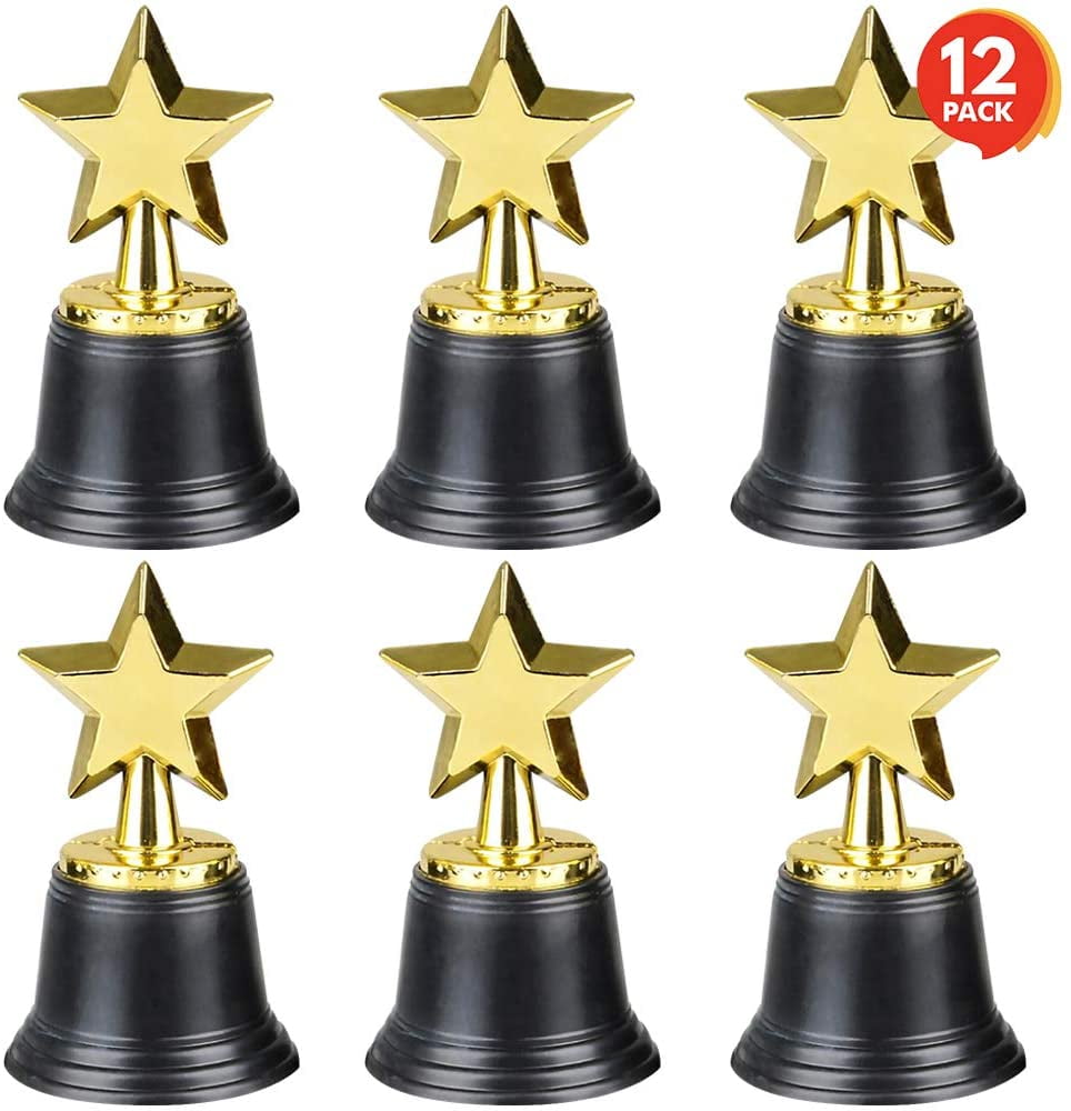 Gold Toy Gold Plastic Star Trophies for Kids Pack of 12 Golden