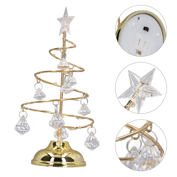 Lámpara de mesa con luz nocturna de árbol de navidad de cristal led, pequeña luz nocturna decorativa para dormitorio, adorno festivo cálido con interruptor y colgante de