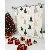 Polyester Fabric Green Beige Christmas Shower Curtain, Xmas Tree Snowflake Waterproof Bathtub Curtain Bathroom Decor Set with Hooks 72 x 72 Inches,