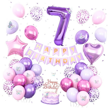 SKYSONIC Sweet 16 Party Decorations, Lavender Birthday Decor for Girls Number Foil Balloons Cake Topper Butterfly Stickers for 16th Birthday Party