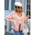 thumbnail image 6 of Womens Ribbed Knit Cardigan Slouchy Flower Graphic Button-Up Jacquard Knitted Sweater Coat Pink XL, 6 of 8