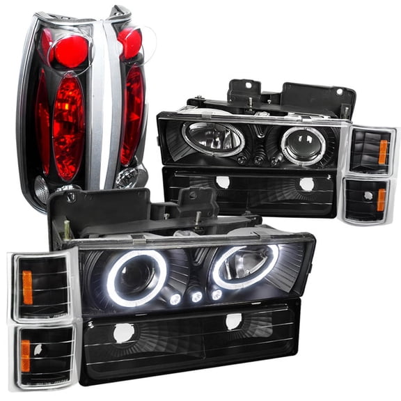 Spec-D Tuning Black Projector Headlights Bumper Lights LED Compatible with Chevy C/K Left   Right Pair Headlamps Assembly