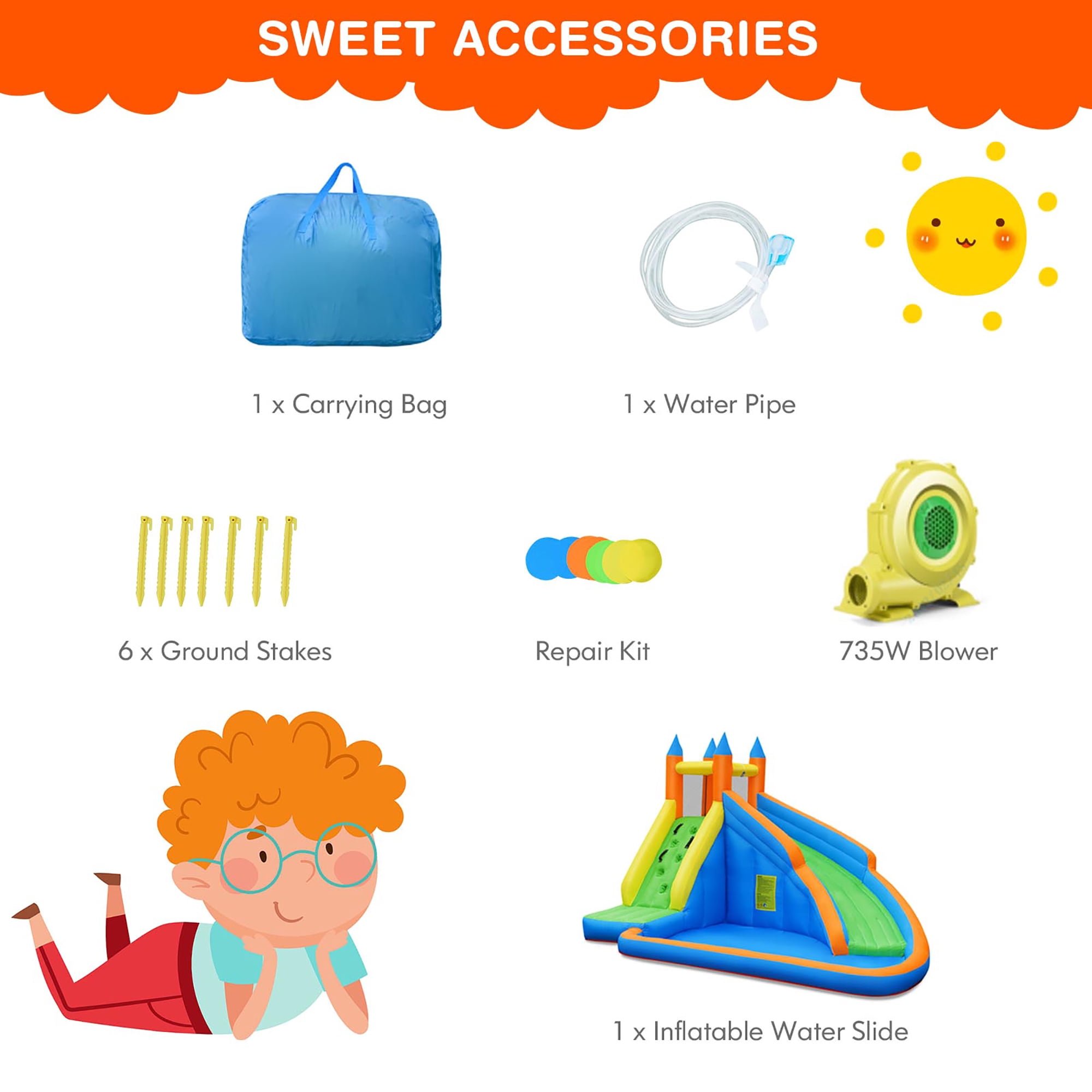 Goplus Inflatable Water Slide Mighty Bounce House Castle Moonwalk Splash Pool with 735W Blower