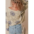 thumbnail image 3 of Ushdele Elegant Beige Flower Print Sweater - Casual Chic Drop Shoulder, 3 of 8