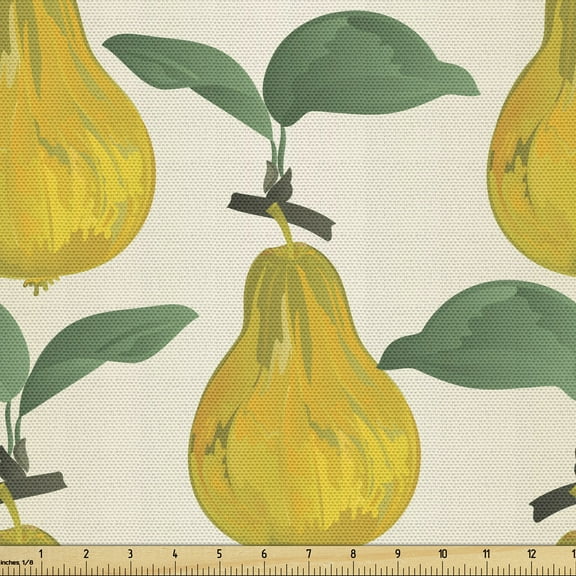 Ambesonne Fruit Fabric by the Yard Upholstery, Expressionist Pear Art, 5 Yards, Earth Yellow Eggshell