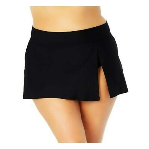 ANNE COLE Women's Slit Side Sits At Hips Swim Skirt Swimsuit Bottom, BLACK, 24W New with box/tags