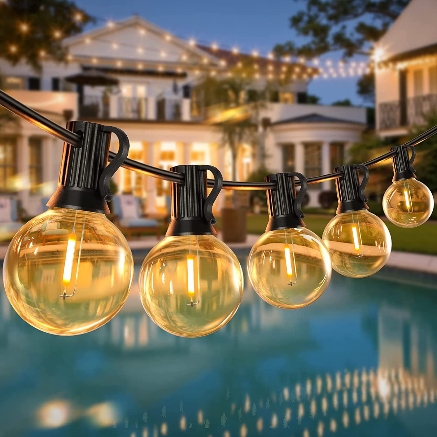 Details about   48ft Outdoor String Lights Waterproof Commercial Patio Globe Fairy Light Bulbs 
