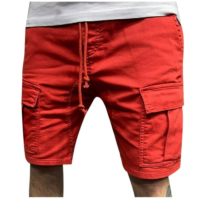 Yuzhih Men's Cargo Shorts Summer Stretch Drawstring Elastic Waisted Shorts Plus Size Multi Pockets Shorts for Hiking