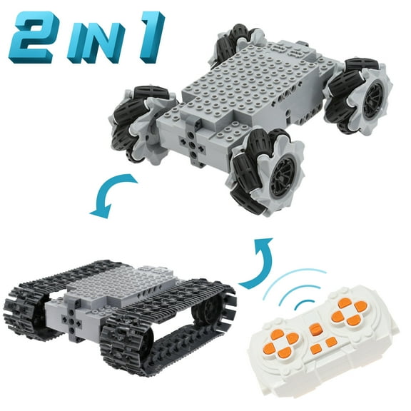 RC Powered Module Car Chassis Mecanum Wheels Omnidirectional 4WD Vehicle Larger Tank Chain Link Toy Building Block STEM Educational Toys 186Pcs