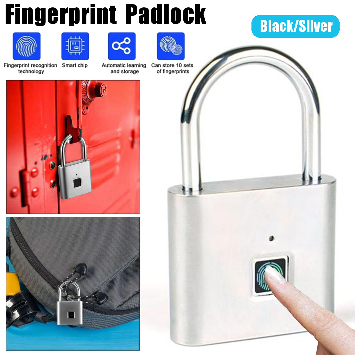 Fingerprint Padlock, Gym Lock for Locker, Sports, School & Employee