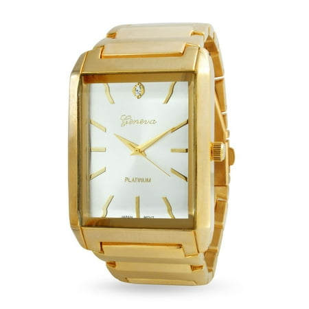 Tank Automatic Watch Mens White Rectangle Dial Link Bracelet Wrist Tank Watch For Men Gold Stainless Steel Band Automatic ()
