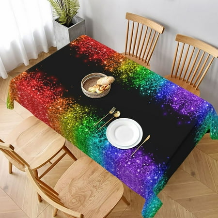 

Table Cloth Rectangle Table Multicolor Glitter Border Tablecloth 60 x 90 Inch Wrinkle Resistant Decorative Fabric Table Cover for Dining Party Indoor Outdoor