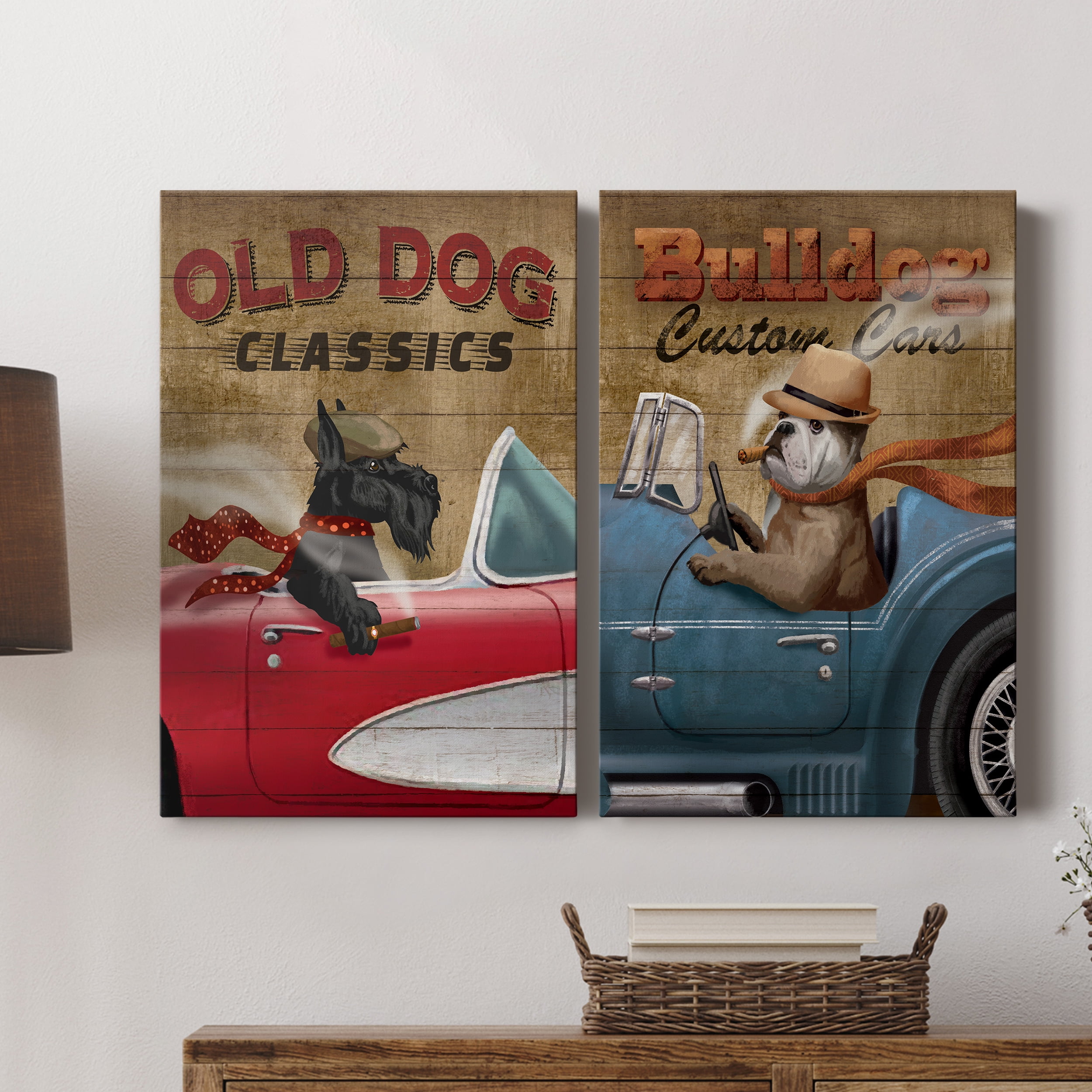 Old Dog Classics Premium Gallery Wrapped Canvas - Ready to Hang - Set of 2 - 32 x 48 Each