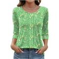 thumbnail image 2 of 3/4 Length Sleeve Womens Tops Cotton Oversized Crewneck Three Quarter Sleeve T Shirts Summer Casual Floral Print Plus Size Round Neck Loose Comfy Short Sleeve Tee Shirt, 2 of 5