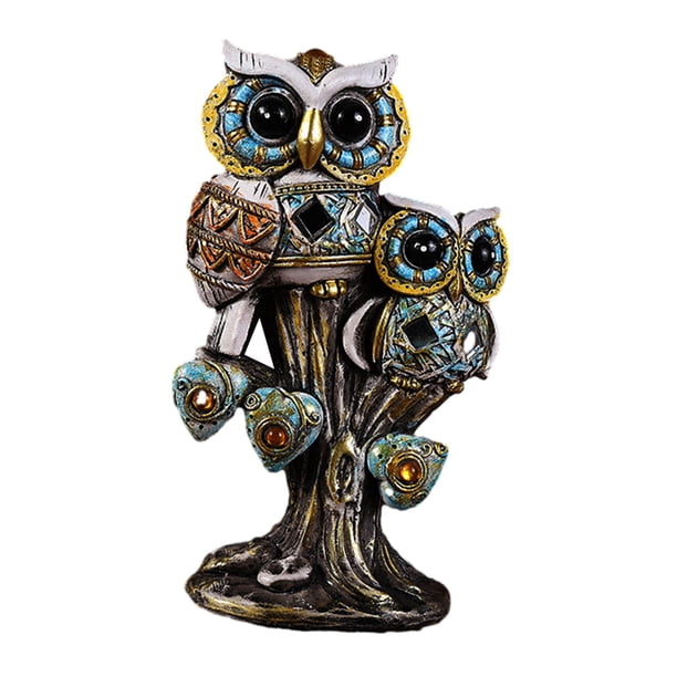Figura de búho, adorno de resina, colección de animales, artesanía, esculturas de búho para la entrada Blanco