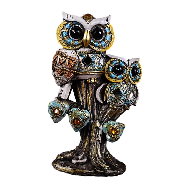 Estatuilla de búho, esculturas de búho, colección de artesanía de animales artificiales, estatuas de búho, adorno de mesa para decoración de estante Blanco
