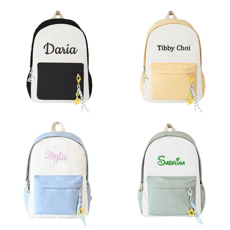 customized mini backpacks cheap MT WORLD Small Daycare Backpack Personalized Toddler Backpack with Embroidered Name - Custom Canvas for Baby Boy Girl 2.75in Adjustable shoulder straps Block printed Mini Backpack (C24A)