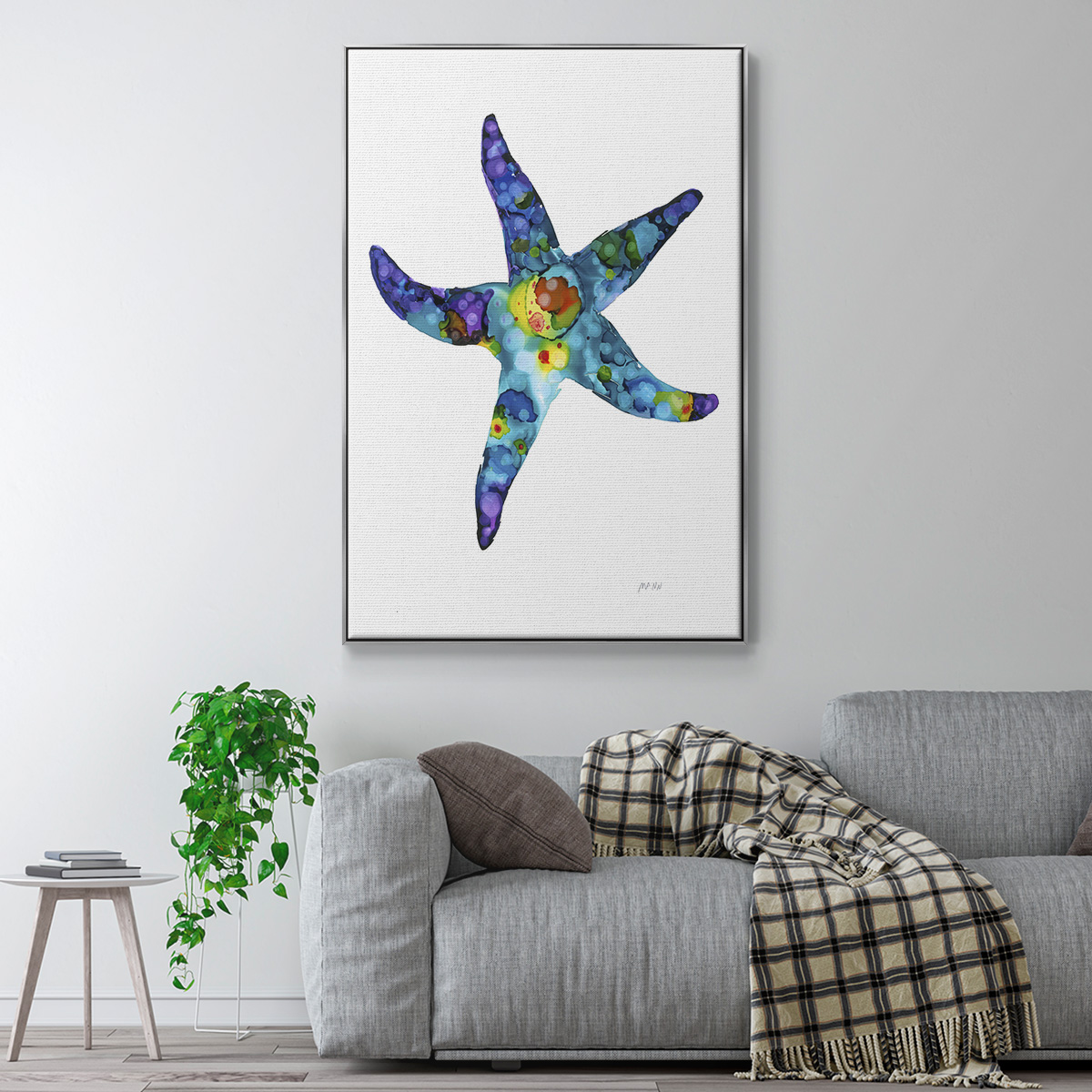 Sea Star Framed Premium Gallery Wrapped Canvas - Ready to Hang - 27 x 41 - Silver Floating Frame