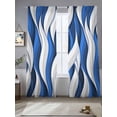 thumbnail image 2 of Blue White Moire Sheer Curtains 96 Inch Length 2 Panels Set - Light Filtering Window Treatments, Modern Abstract Art Rod Pocket Semi Curtains for Living Room/Bedroom/Kitchen Décor, 104"W x 96"L, 2 of 7