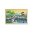 thumbnail image 1 of Cartoon Wall Art with Frame, Funny Mascots Animals by the Lake Moose Fox Squirrel Raccoon Theme, Printed Fabric Poster for Bathroom Living Room, 35" x 23", Multicolor, by Ambesonne, 1 of 2