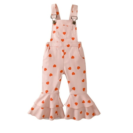 

Musuos Toddler Girls Valentine s Day Jumpsuit Sleeveless Heart Print Flare Pants One Piece Long Romper