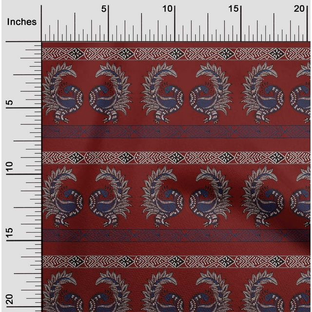 oneOone Organic Cotton Poplin Twill Fabric Peacock Block Print Sewing Fabric BTY 42 Inch Wide