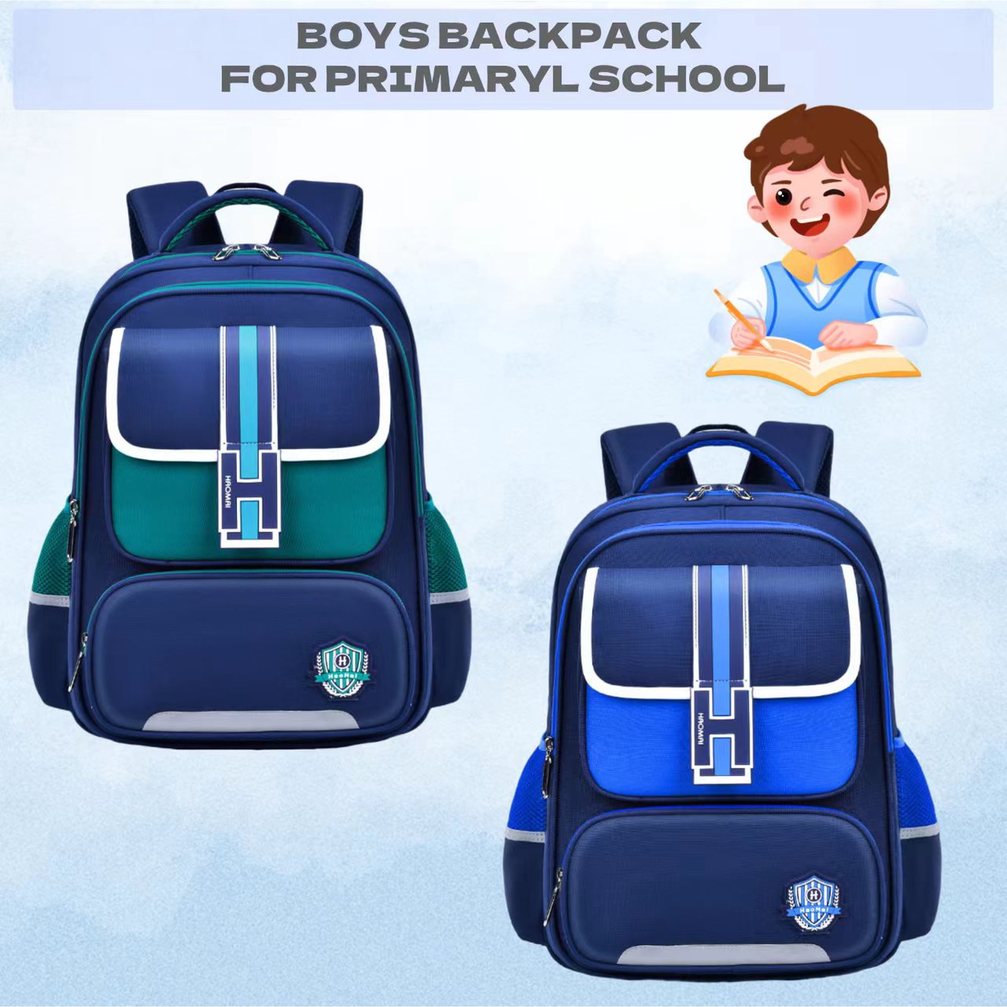Mochila escolar para niños de preescolar y primaria, multifuncional, linda, gran capacidad, azul 2