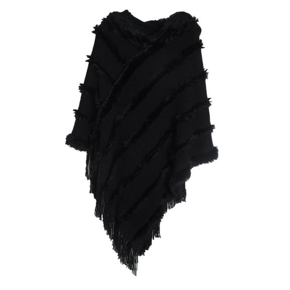 SWSMCLT Women's Knit Poncho Sweater Soft Long Ladies Wrap & Shawl Thermal Hooded Cape Batwing Sleeve Top Fringe Cozy Mexican Blanket Hoodie Black One Size