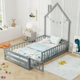 thumbnail image 2 of Costway Twin Size Montessori Floor Bed for Toddler with Lockable Door Full-Length Guardrail Gray, 2 of 10