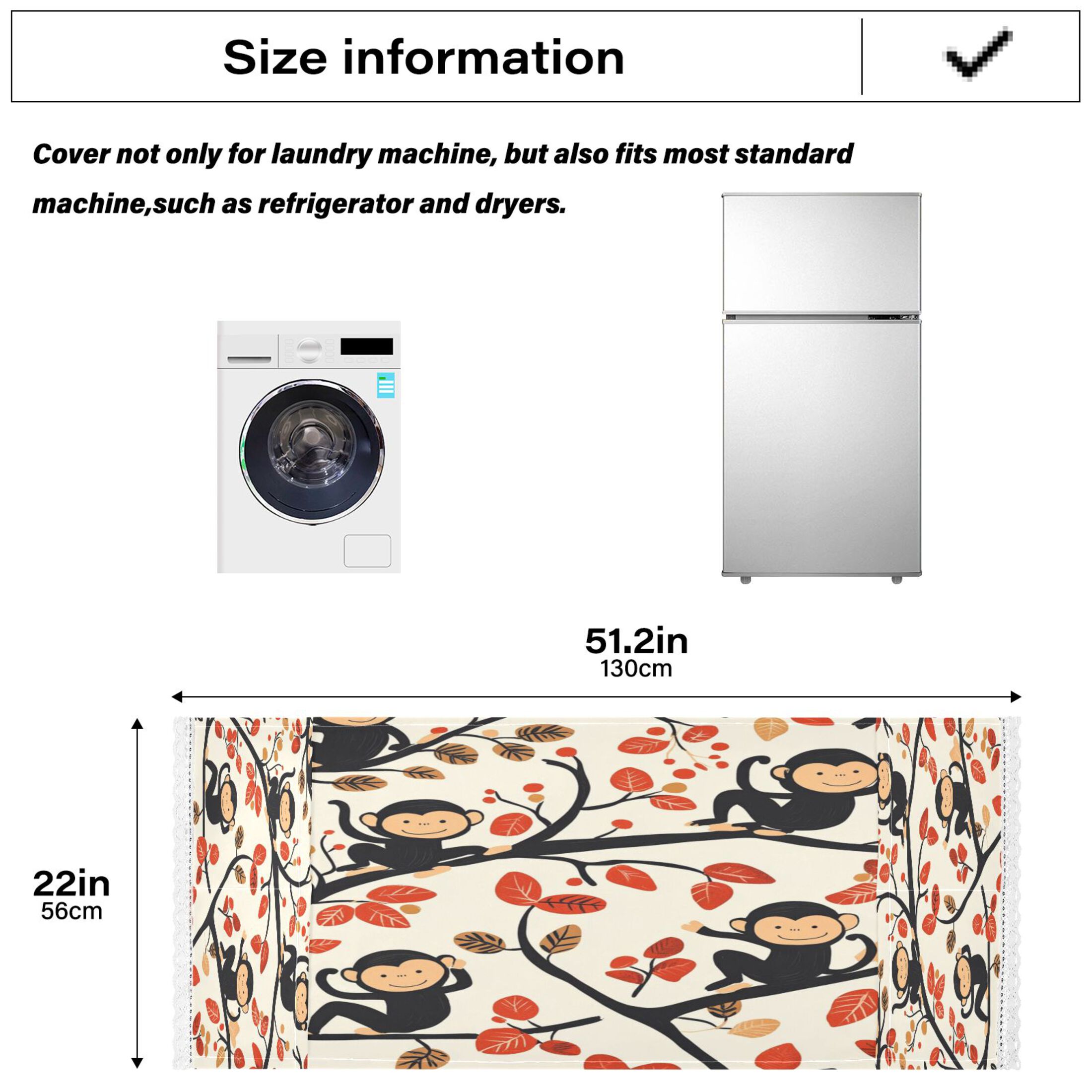 Naughty MonkeyWasher and Dryer Covers Dust-Proof and Oil Resistant Fridge Cover with 4 Storage Pockets Washing Machine Top Cover for Laundry Kitchen Home 51.2 x 22 In