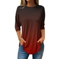 thumbnail image 2 of Red Women's Long Sleeve T-shirt, 3/4 Length Sleeve Womens Tops 2025 Spring Neck Casual Print Tunic T Shirts Three Quarter Length Womens Tops,Women's Long sleeve T-shirt L, 2 of 4