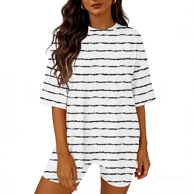 TaTaai Womens Casual Sport Tracksuit Solid Color Short Sleeve Round Neck Tops Shorts Set Elastic Comfortable Athletic Outfits For Yoga Gym Fitness Daily Casual Gift