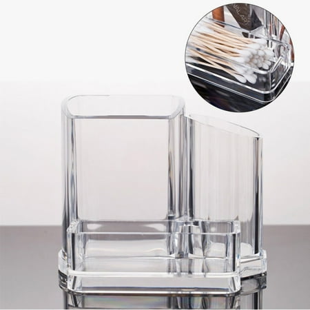 Make Store Card Payment Acrylic Bathroom Office Accessories Holder - Clear 3 Compartment Vanity Cosmetic Storage Organizer for Makeup Brush Lipstick Pens and Business Card Desk Supplies ()