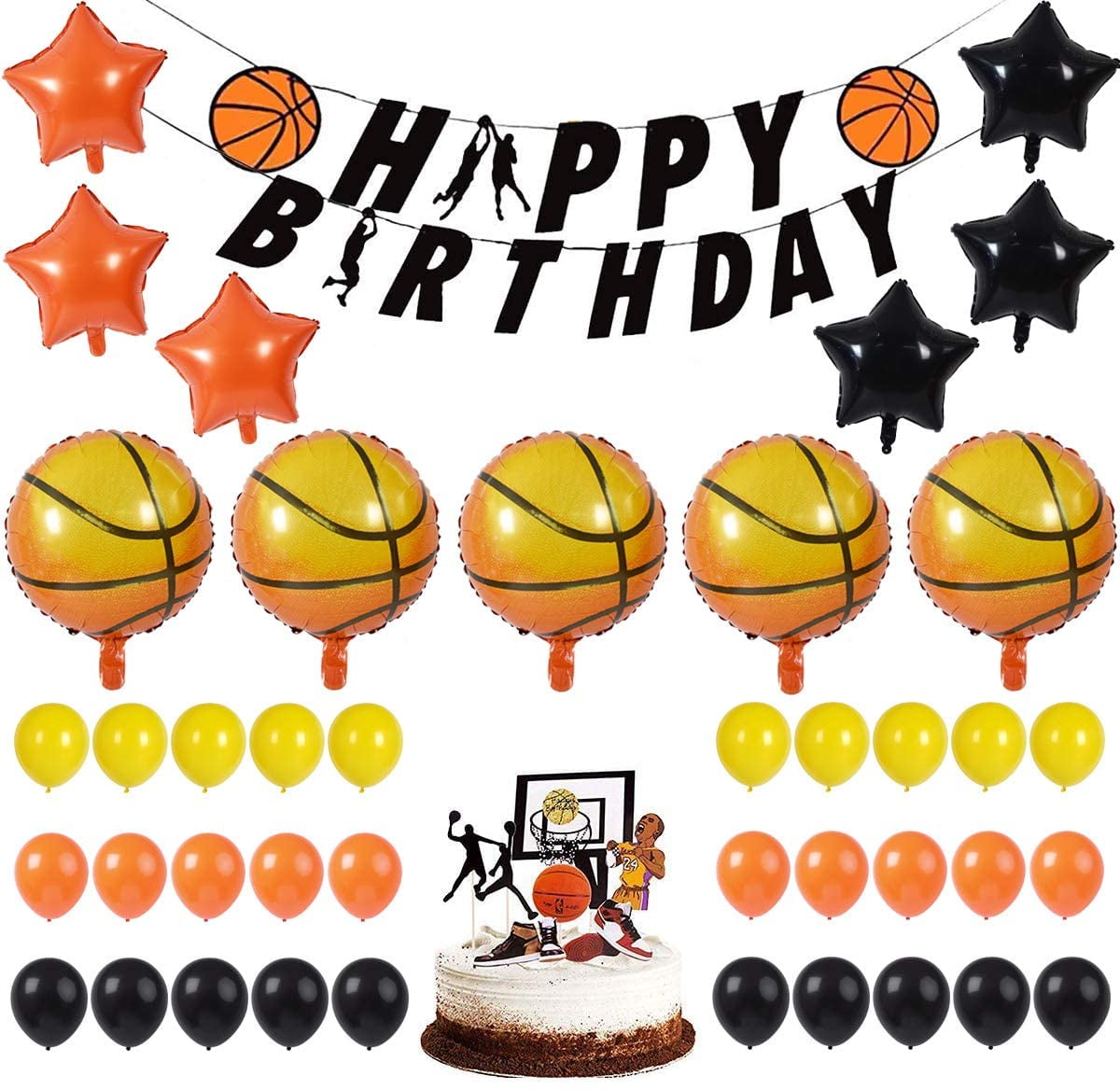 Basketball Party Supplies Decoration Kit Includes Basketball Birthday Banner Cake Toppers Latex Balloons For Basketball Theme Birthday Party Baby Shower Boy Kid Sports Party Walmart Com Walmart Com