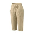 thumbnail image 4 of CheerKidz Women's High Waisted Cropped Pants Cotton Linen Solid Color Elastic Waist Pocket Pants Casual Straight Leg Spring Summer Casual Trousers(Khaki,XL), 4 of 6