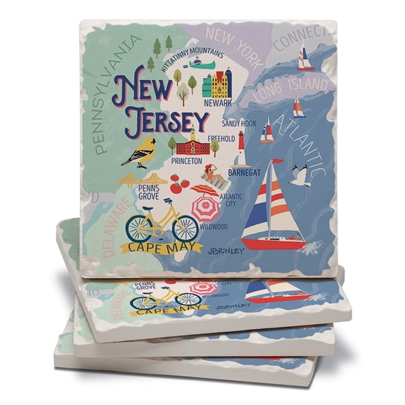 Thirstystone New Jersey Attractions Tumbled Tile Coaster 4-Pacl