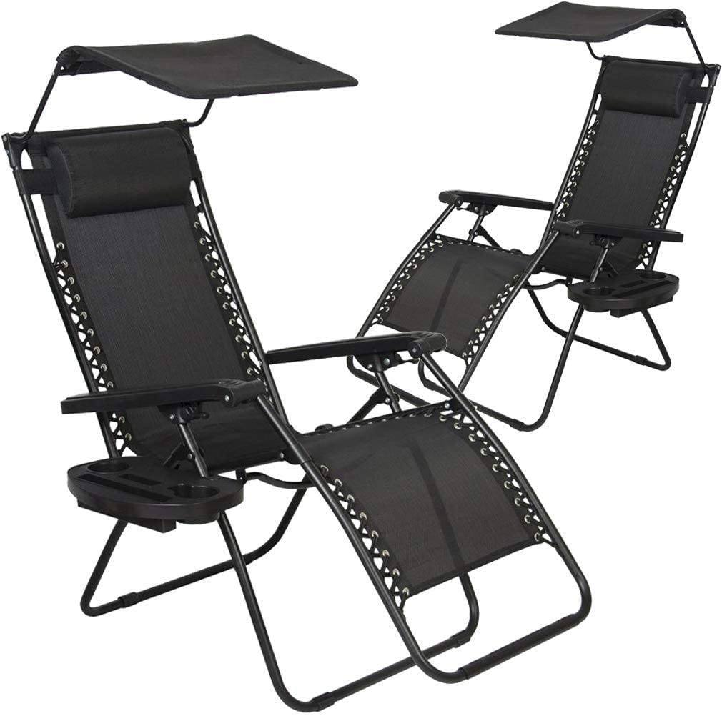 YRLLENSDAN Zero Gravity Chair Set of 2 with Canopy Cup Holder and