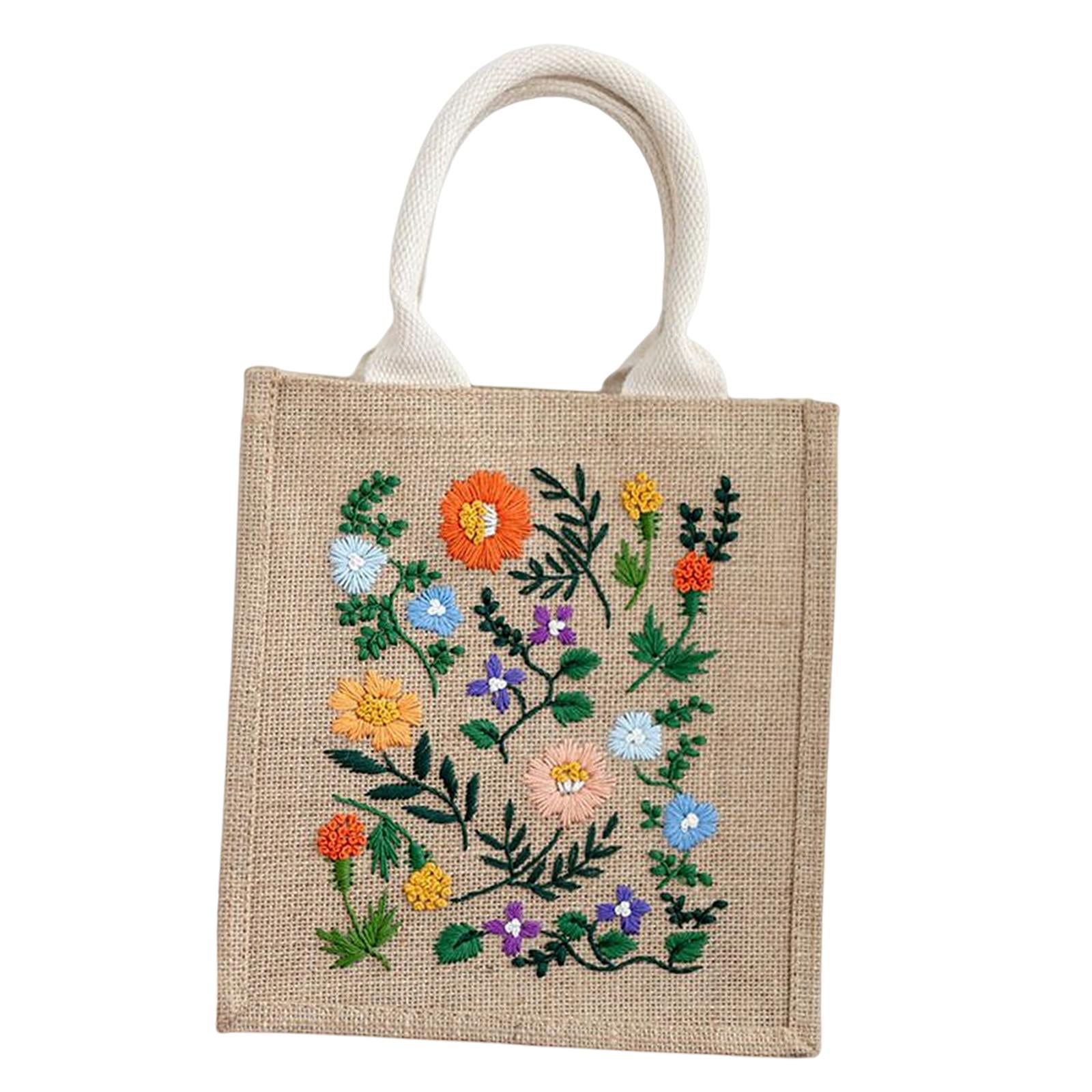 2Pieces DIY Embroidery Bag with Supplies Handmade Craft with Pattern  Needlework Girls Gift Cross Handmade Tote Bag Handbag for Adults 