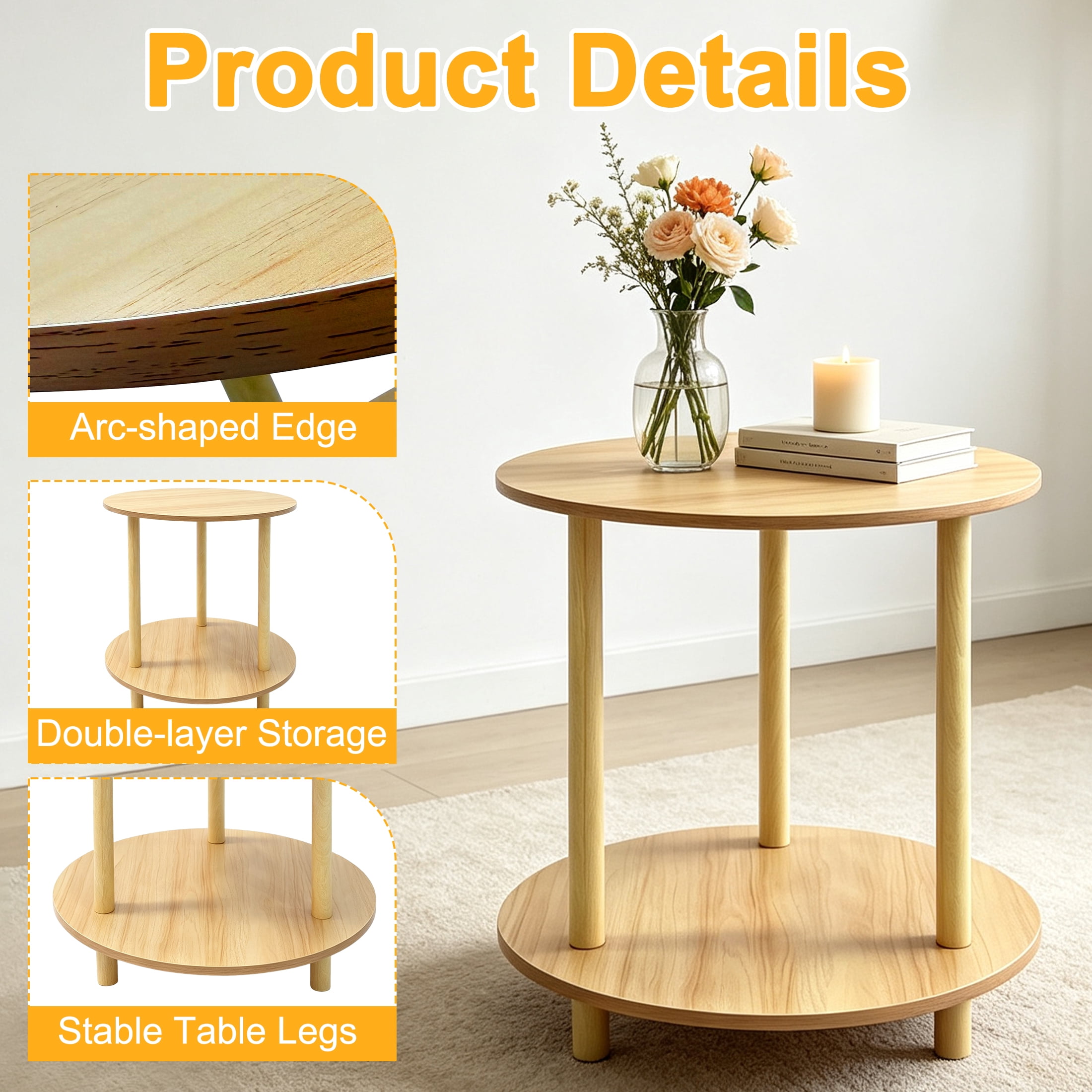 2-Tier Round End Table, Small Side Table For Living Room, Round Corner Table for Small Spaces, Living Room, Bedroom