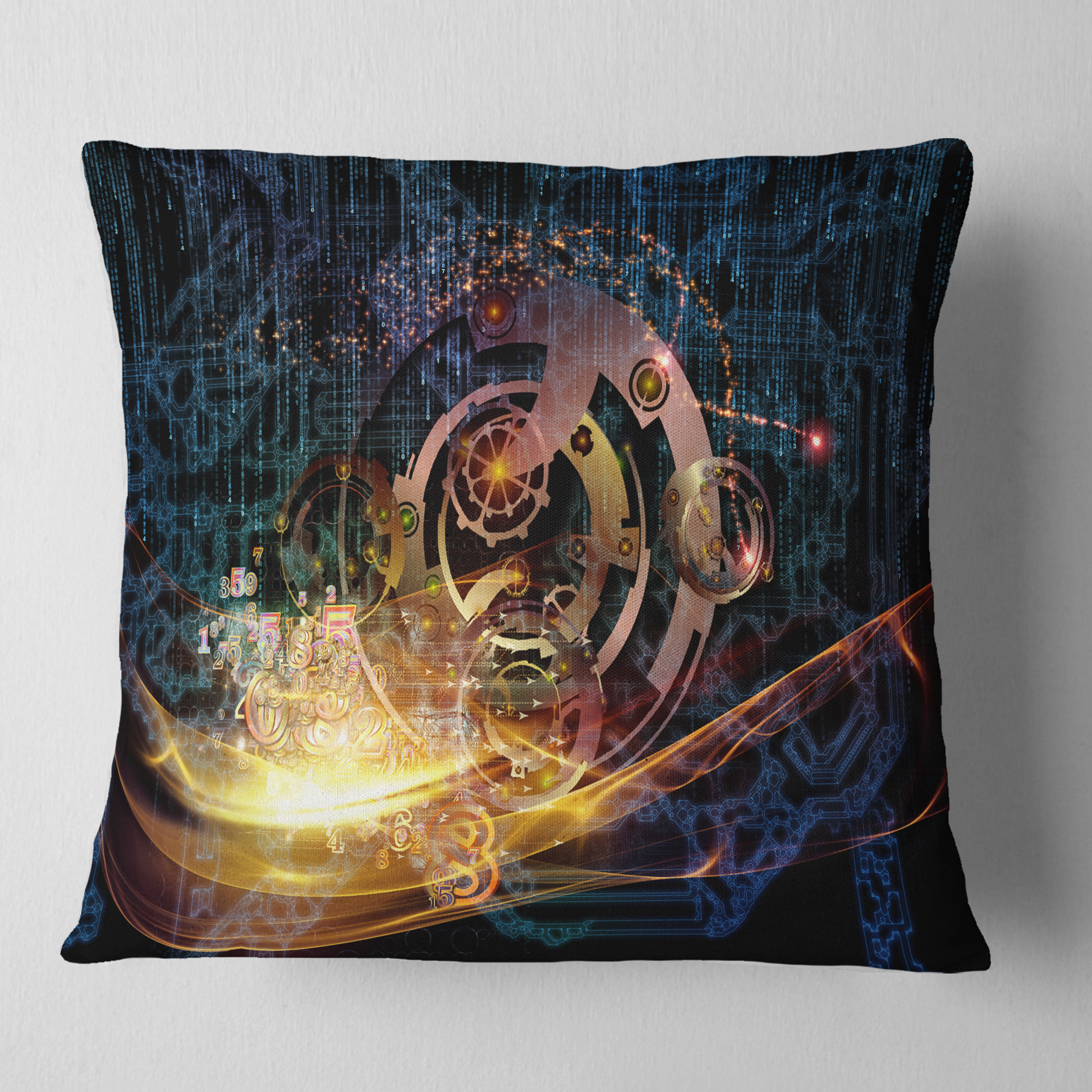 Designart Lights of Gears - Abstract Throw Pillow - 18x18