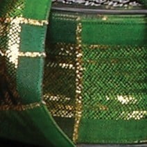 The Ribbon People Green and Gold Striped Woven Taffeta Wired Craft Ribbon 1.5" x 25 Yards