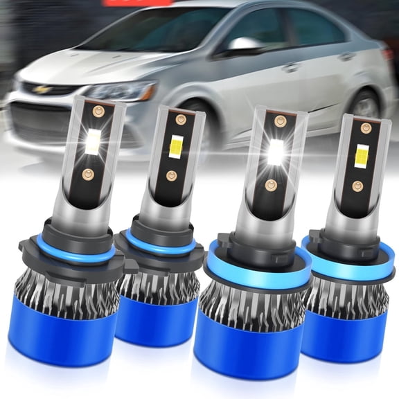 For Chevrolet Sonic 2017-2020 LED Headlight Bulbs, High Beam 9005/HB3, Low Beam H11/H9/H8, White 6000K 4Pcs