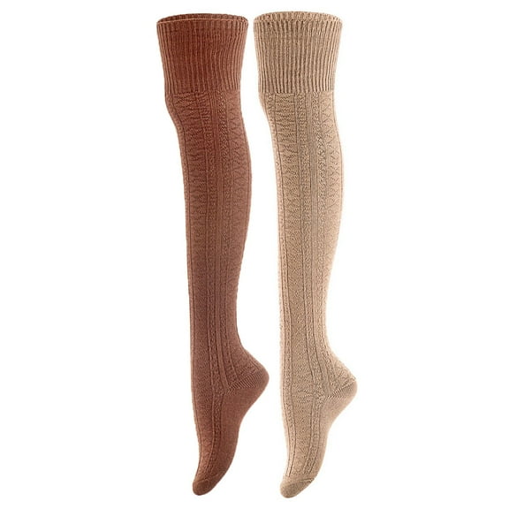 AATMart Women's 2 Pairs Comfortable Lightweight Moisture Wicking & Extra Soft Knee High Cotton Boot Socks Size 6-9 M1025 Coffee Beige