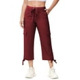 thumbnail image 3 of Satankud Women's Cargo Capris Hiking Pants Lightweight Quick Dry Outdoor Athletic Casual Loose Comfy Elastic Waist with Pockets Wine M, 3 of 9