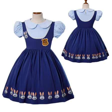 

Little Girls Judy Short Sleeve Dress Police Officer Costume Halloween Dress Up